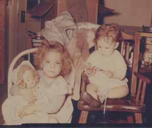 Linda and Janie Mundy in Heilmans house after tornado 1948